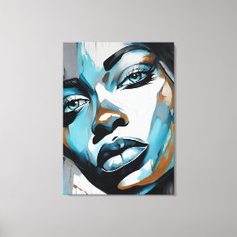 Lienzo Quadro abstrato rosto de mulher azul, cinza, preto