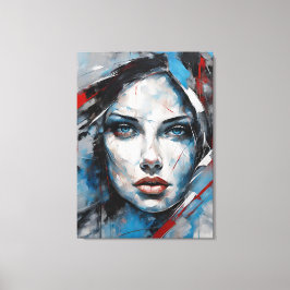 Lienzo Quadro abstrato rosto de mulher azul, cinza, preto