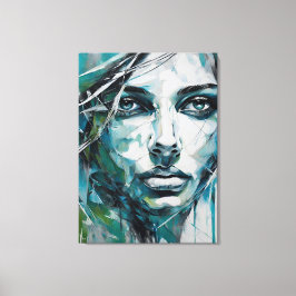 Lienzo Quadro abstrato rosto de mulher azul, cinza, preto