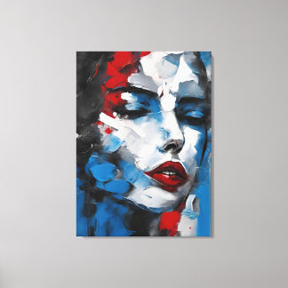 Lienzo Quadro abstrato rosto de mulher azul, cinza, preto