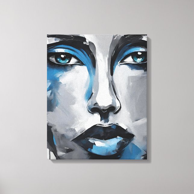 Lienzo Quadro abstrato rosto de mulher azul cinza preto  (Anverso)