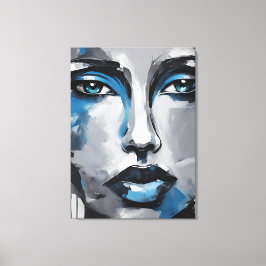 Lienzo Quadro abstrato rosto de mulher azul cinza preto