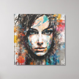 Lienzo Quadro abstrato rosto de mulher azul, cinza, red