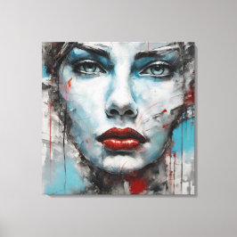 Lienzo Quadro abstrato rosto de mulher azul, cinza, red