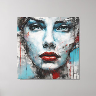 Lienzo Quadro abstrato rosto de mulher azul, cinza, red