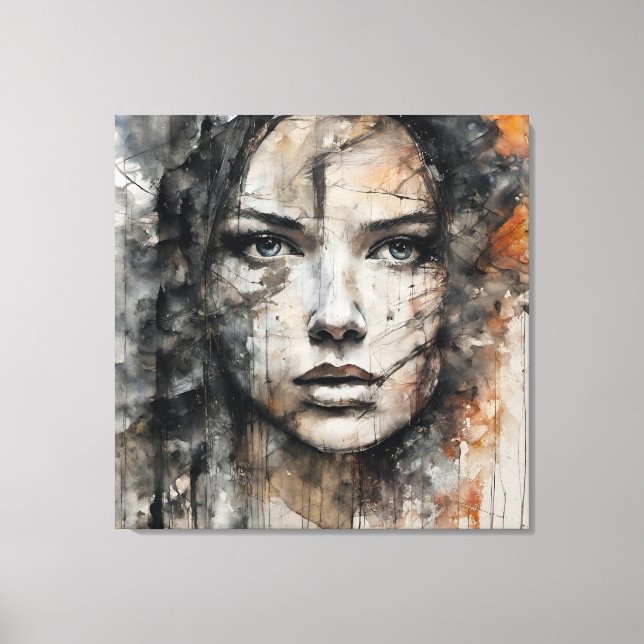 Lienzo Quadro abstrato rosto de mulher marrom e branco (Anverso)