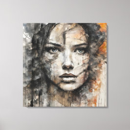 Lienzo Quadro abstrato rosto de mulher marrom e branco