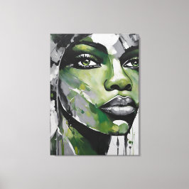 Lienzo Quadro abstrato rosto de mulher verde cinza, preto