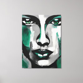 Lienzo Quadro abstrato rosto de mulher verde cinza preto