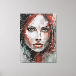 Lienzo Quadro abstrato rosto de mulher vermelho cinza