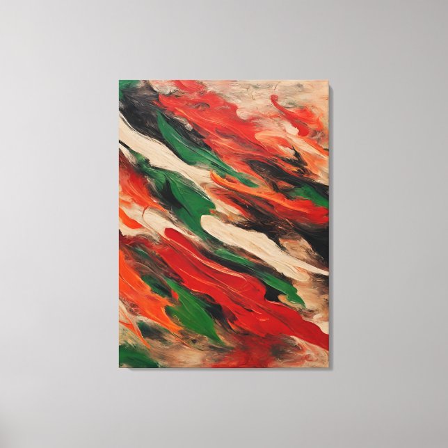 Lienzo Quadro abstrato, vermelho, verde, bege e laranja (Anverso)