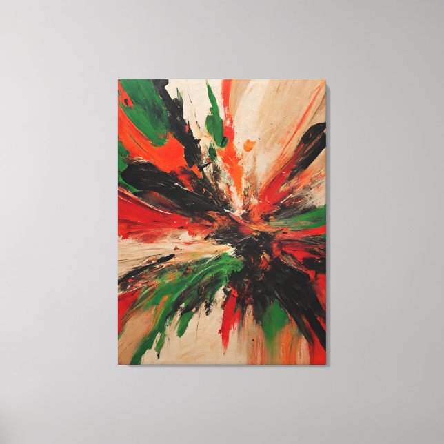Lienzo Quadro abstrato, vermelho, verde, bege e laranja (Anverso)