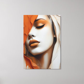 Lienzo Quadro Rosto de mulher Laranja e bege 