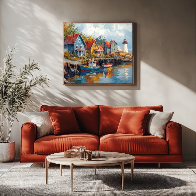 Lienzo Quaint Seaside Fishing Village (Fishing Village Artwork)