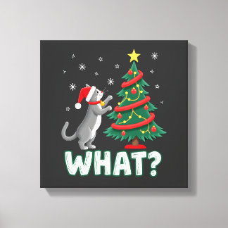 Lienzo Qué divertido gato empujando árbol de Navidad sobr