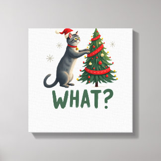 Lienzo Qué Gato Divertido Empujando Árbol de Navidad Sobr