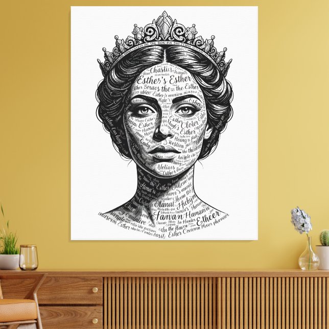 Lienzo Queen Esther Calligraphy Portrait - Vintage Script (Insitu (Sala de estar))