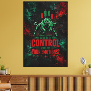 Lienzo Quién Está en Control Rojo Verde Grunge Toro Comer