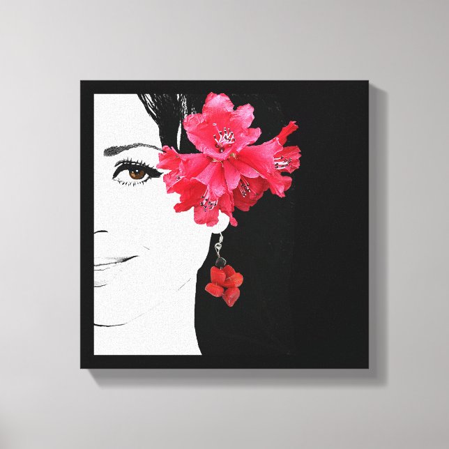 Lienzo Quirky bonito chica cara ilustracion de moda (Anverso)