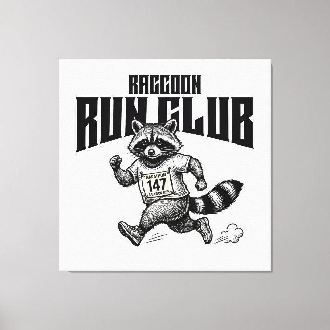 Lienzo Raccoon Run Club Maratón Retro Trash Panda  (Anverso)