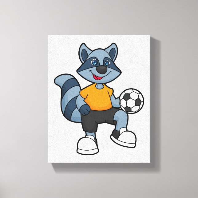 Lienzo Racoon como jugador de fútbol con pelota de fútbol (Anverso)