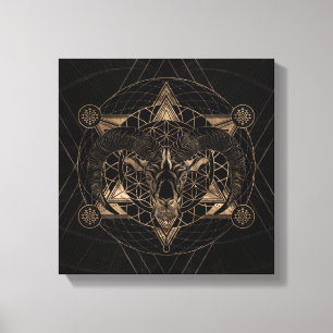 Lienzo Ram en geometría sagrada - Negro y oro
