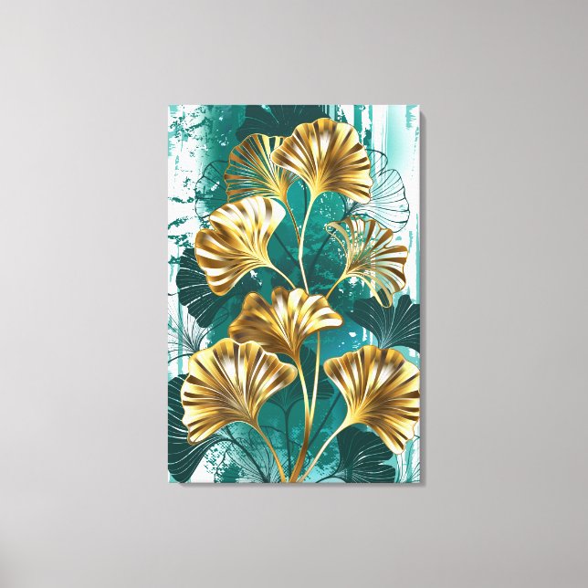 Lienzo Rama con hojas doradas Ginko Biloba (Anverso)