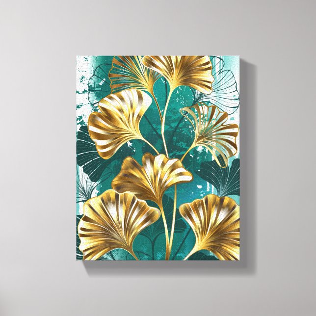 Lienzo Rama con hojas doradas Ginko Biloba (Anverso)