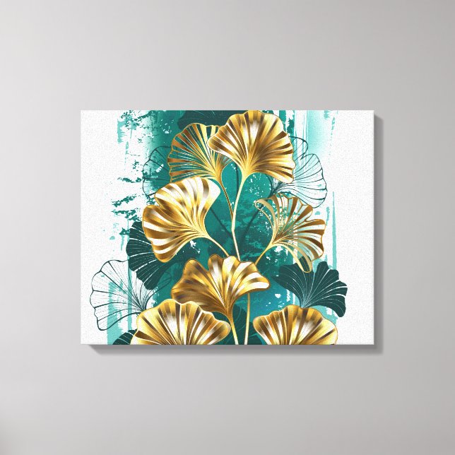 Lienzo Rama con hojas doradas Ginko Biloba (Anverso)