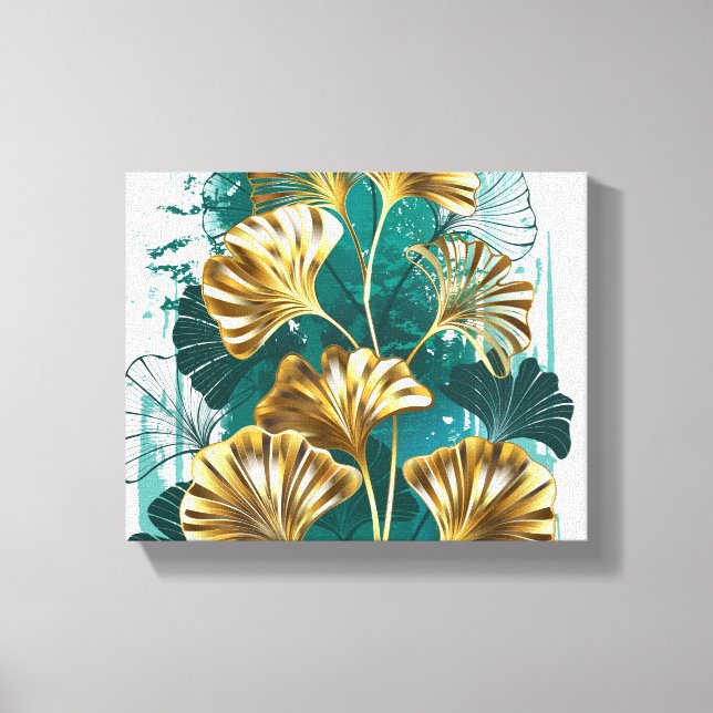 Lienzo Rama con hojas doradas Ginko Biloba (Anverso)