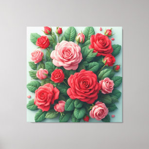 Lienzo Ramillete Vibrante Con Flores Rojas Y Rosadas