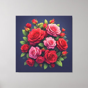 Lienzo Ramillete Vibrante Con Flores Rojas Y Rosadas