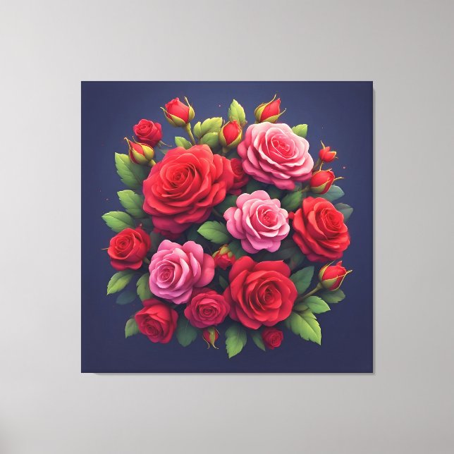 Lienzo Ramillete Vibrante Con Flores Rojas Y Rosadas (Anverso)