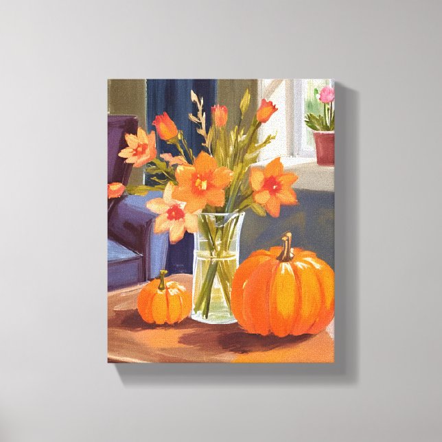 Lienzo Ramo de Calabazas de Otoño | Flores Naranjas Otoño (Anverso)