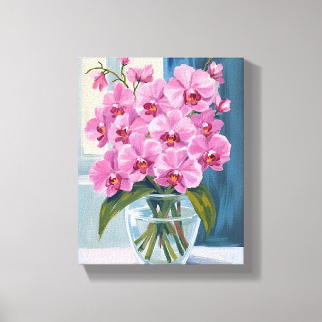 Lienzo Ramo de flores de orquídea rosa acuarela (Anverso)