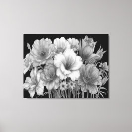Lienzo Ramo De Flores Floreciendo En B+W en una Pared