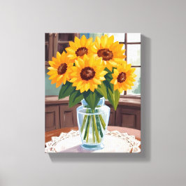 Lienzo Ramo de girasoles acuarela floral amarillo pintado