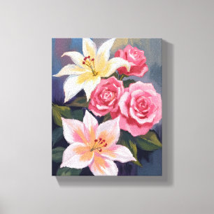 Lienzo Ramo de Lirios Blancos Rosa Rosa Acuarela Floral