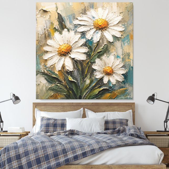Lienzo Ramo de margaritas blancas texturizadas (Insitu(Dormitorio))
