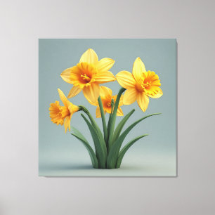 Lienzo Ramo de narcisos amarillos brillantes con hojas ve