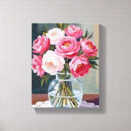 Lienzo Ramo de peonía | Florero Floral Acuarela Rosa