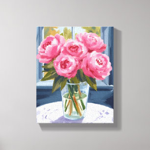 Lienzo Ramo de peonía sonrojada   Pintura de flores rosad