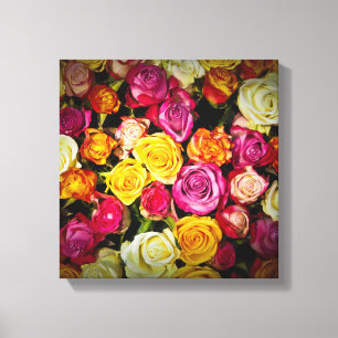 Lienzo Ramo De Rosas Blancas Rosadas Amarillas Flores