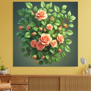 Lienzo Ramo de Rosas Melocotón con Verdor