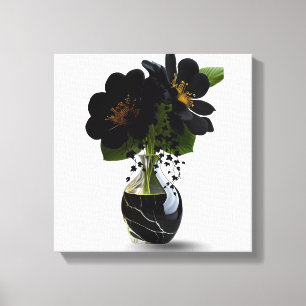 Lienzo Ramo floral negro elegante en jarrón de mármol.