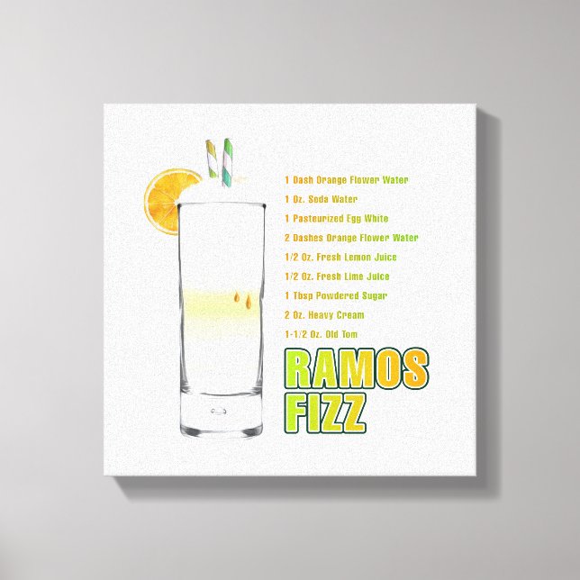 Lienzo Ramos Gin Fizz Cocktail Receta Art 12"x12" (Anverso)