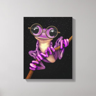 Lienzo Rana arbórea púrpura linda con los vidrios del o