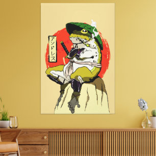 Lienzo Rana samurai con estética de sol rojo