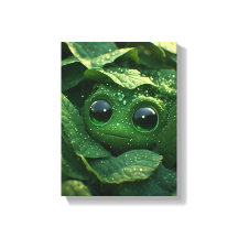 Rana verde linda escondida en hojas cubiertas de r