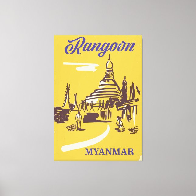 Lienzo Rangoon Myanmar vintage travel poster (Anverso)